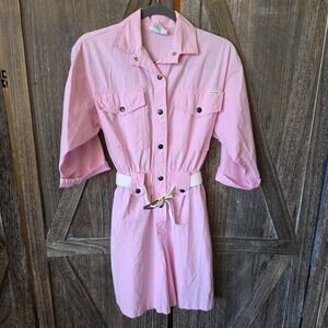 Dreams Dress Womens Size S Light Pink Belted Collared Snaps Vintage‎ 3/4 Sleeve